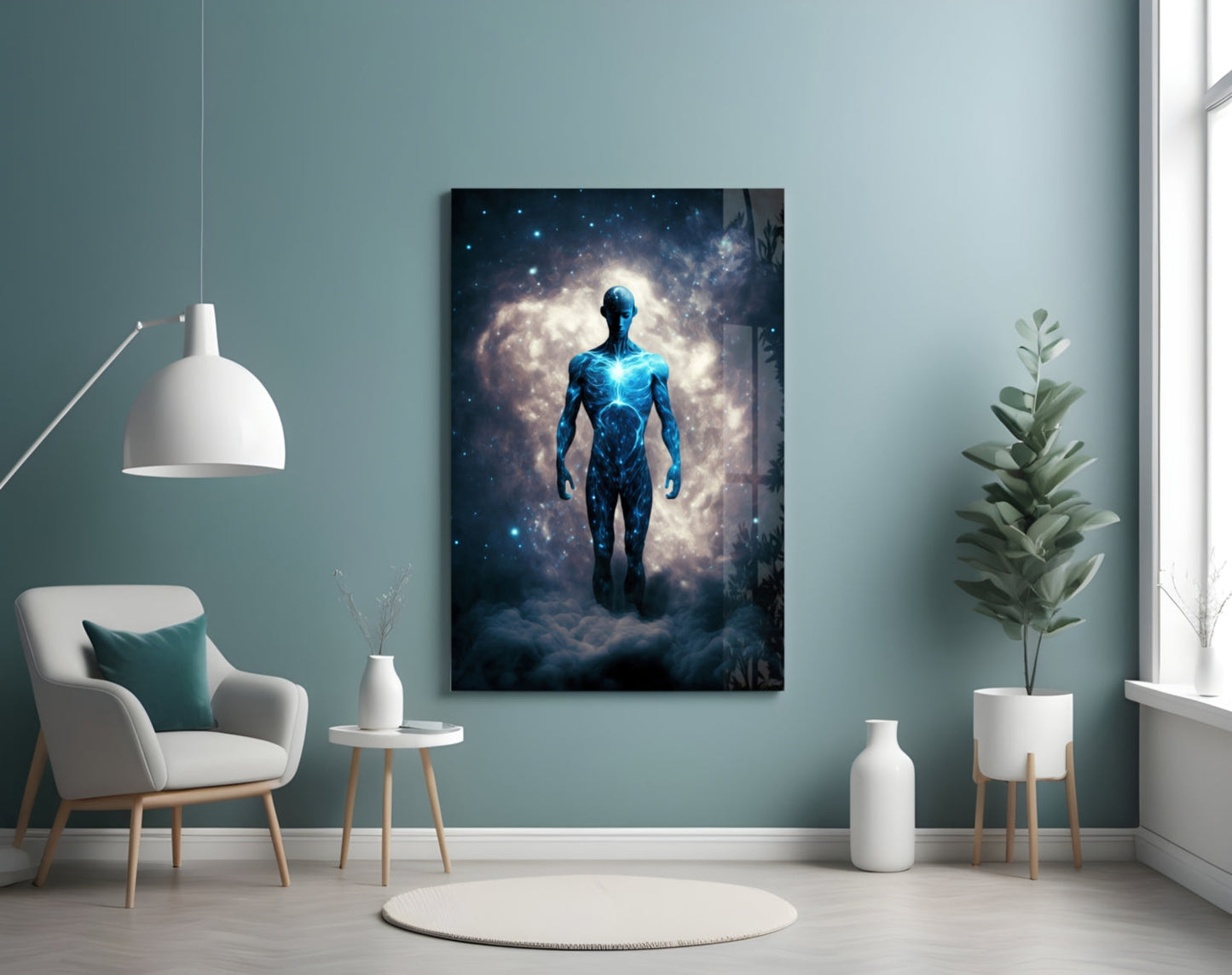 Vitruvius Man Cloud Halo Glass Wall Art
