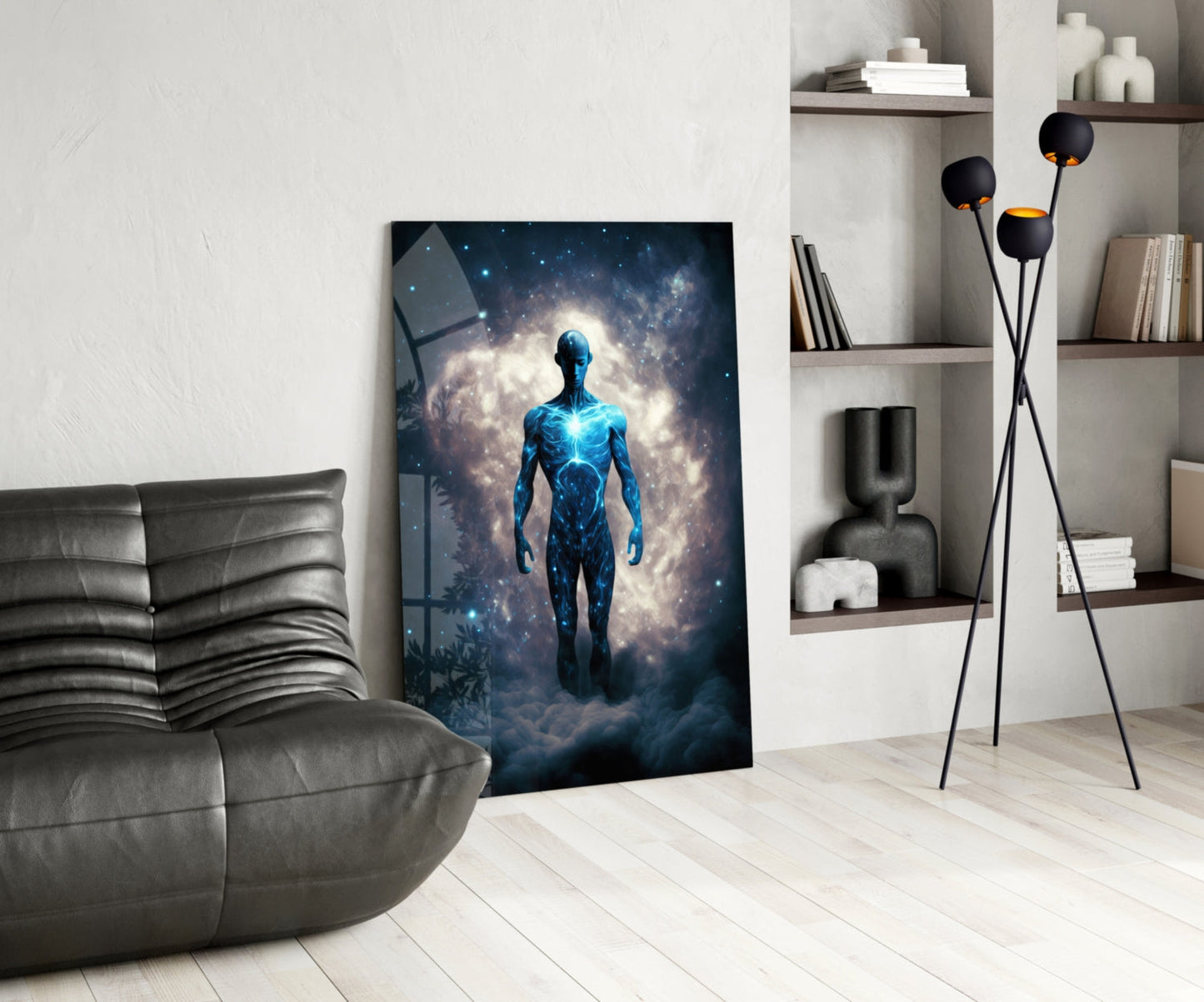 Vitruvius Man Cloud Halo Glass Wall Art