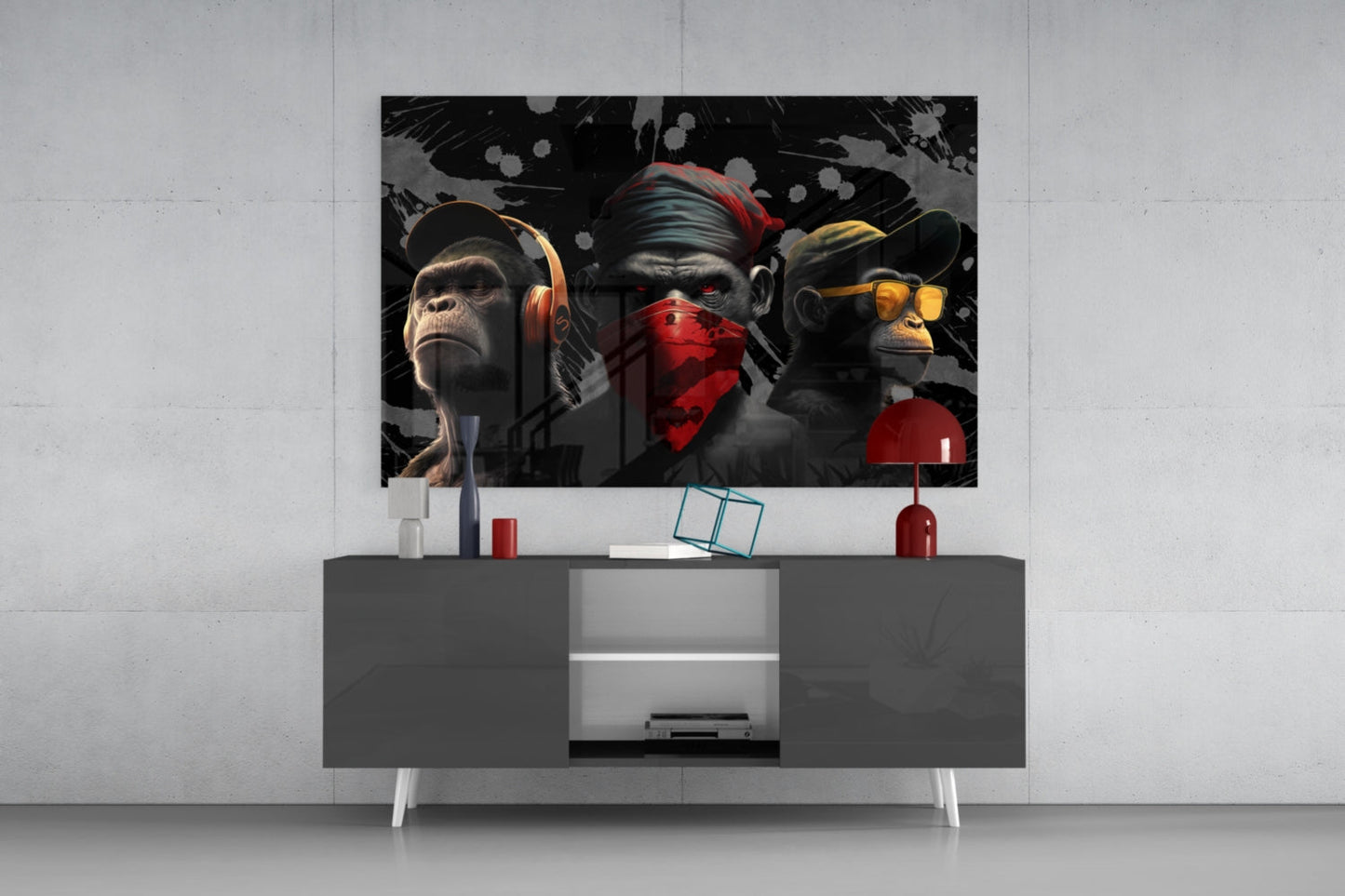 3 Wise Monkeys Glass Wall Art