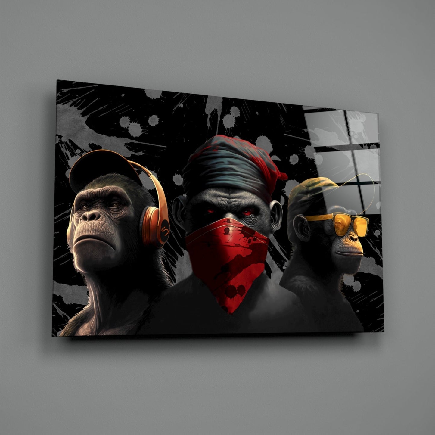 3 Wise Monkeys Glass Wall Art
