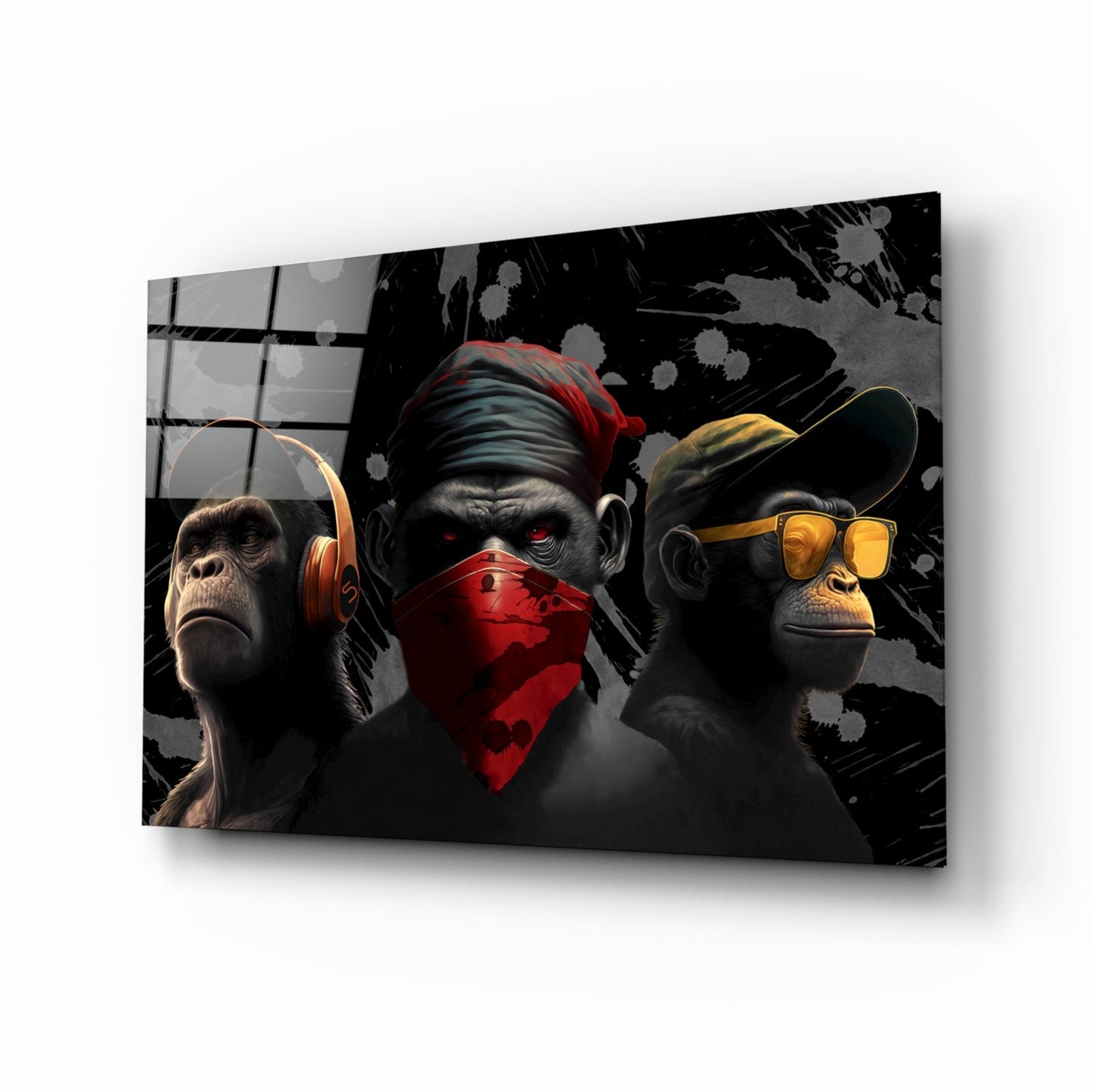 3 Wise Monkeys Glass Wall Art