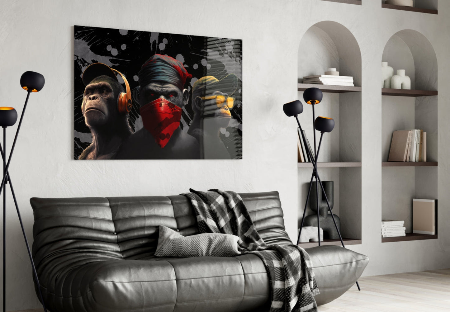 3 Wise Monkeys Glass Wall Art