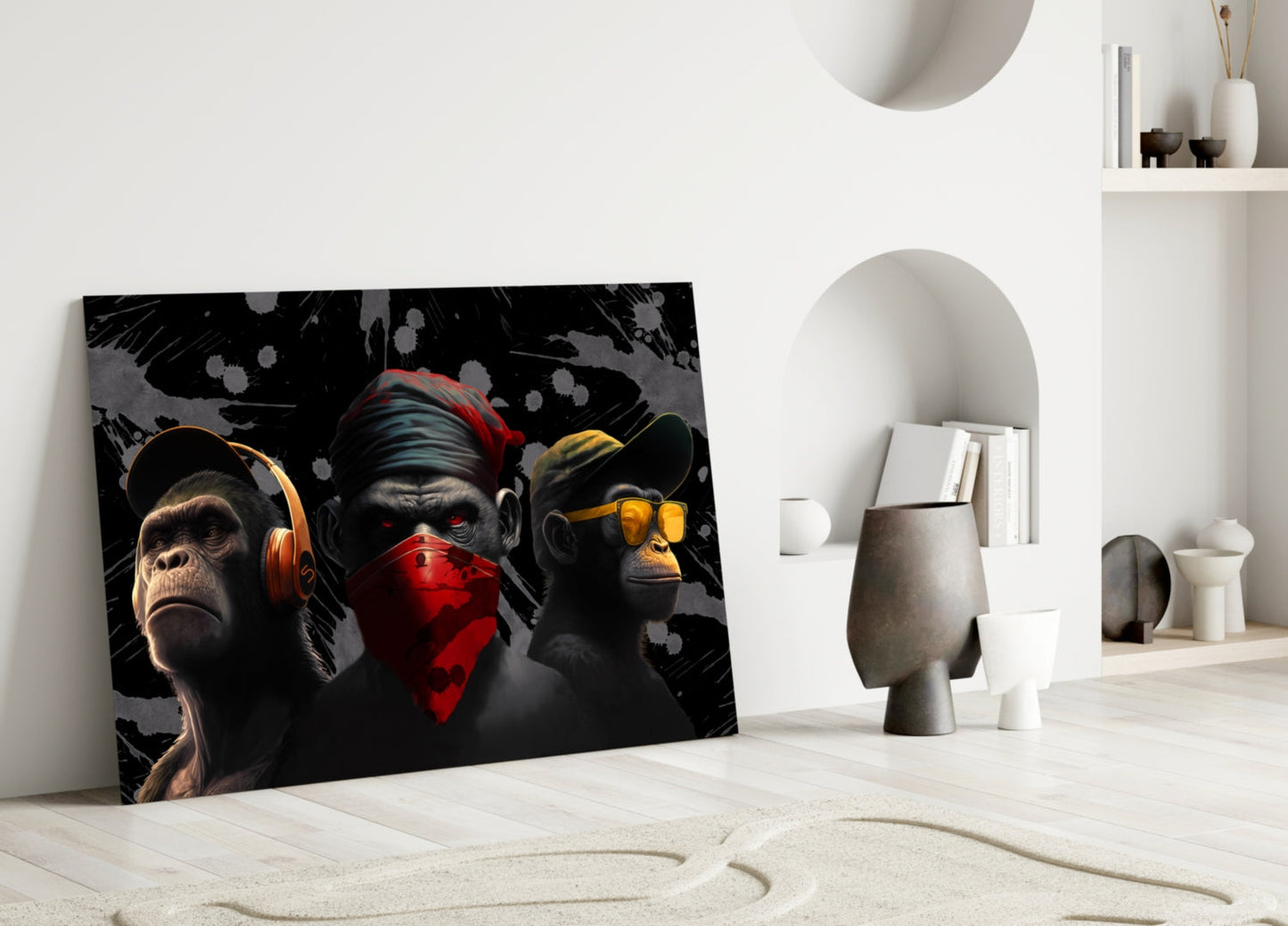 3 Wise Monkeys Glass Wall Art