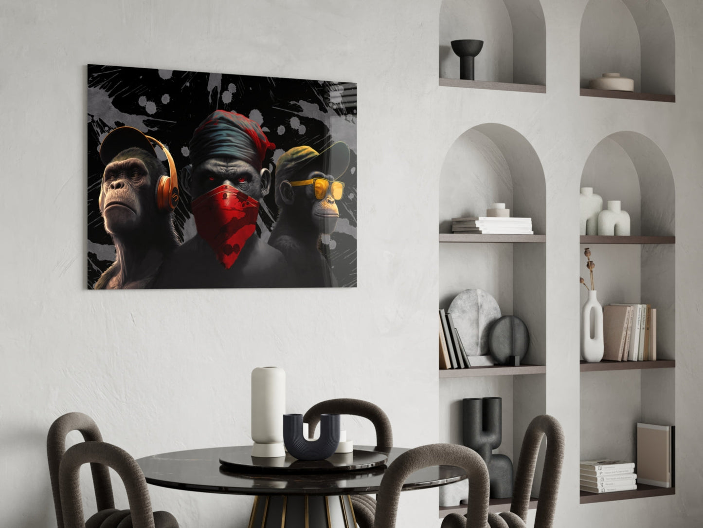 3 Wise Monkeys Glass Wall Art