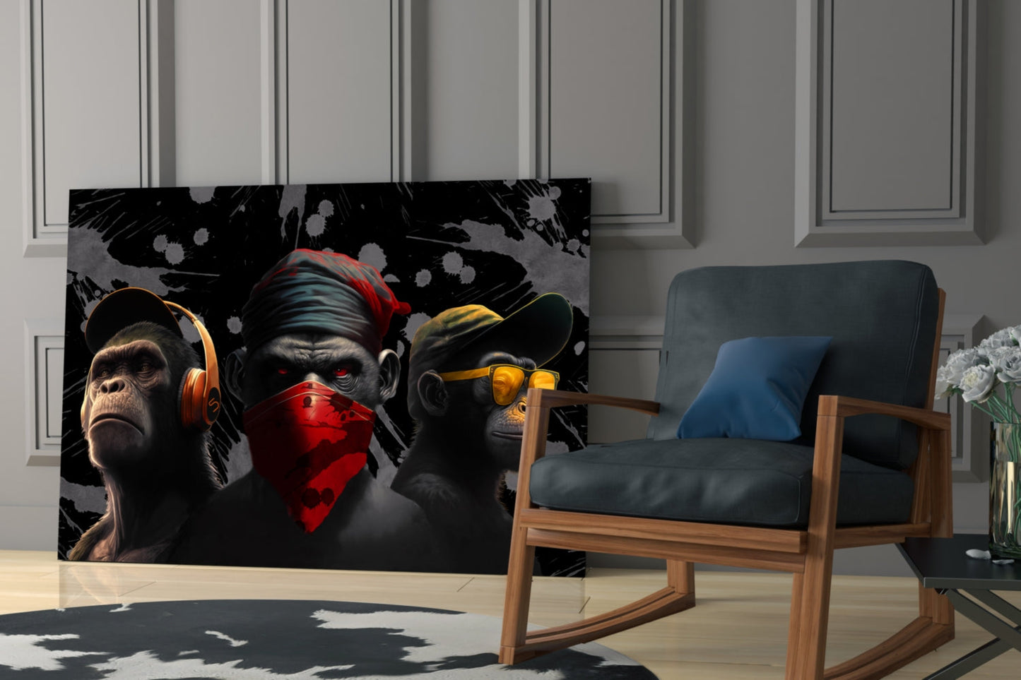 3 Wise Monkeys Glass Wall Art