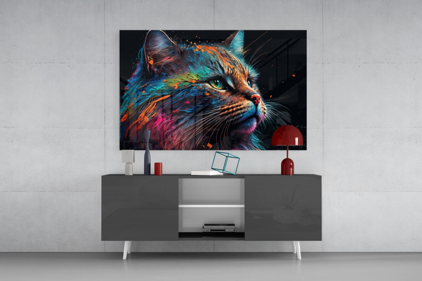 Colorful Cat Glass Wall Art - Vibrant Feline Decor