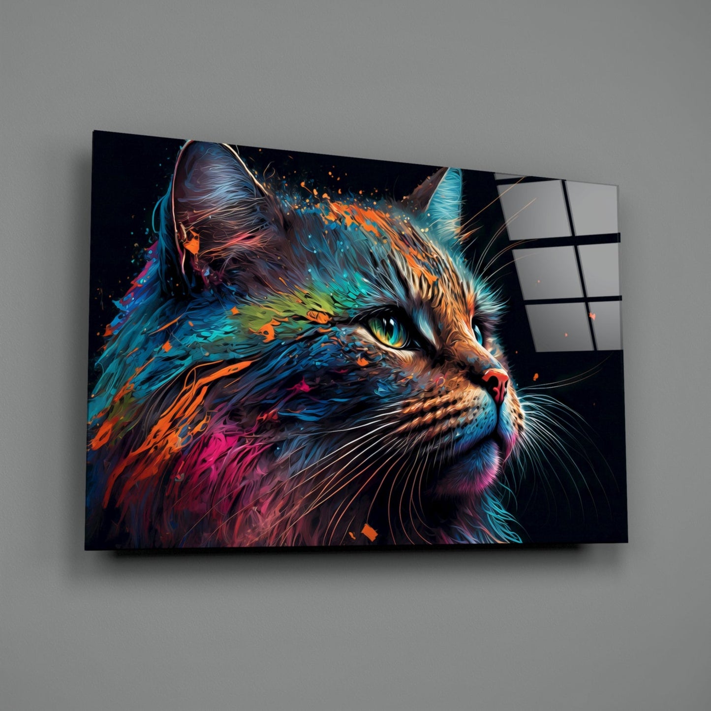 Colorful Cat Glass Wall Art - Vibrant Feline Decor