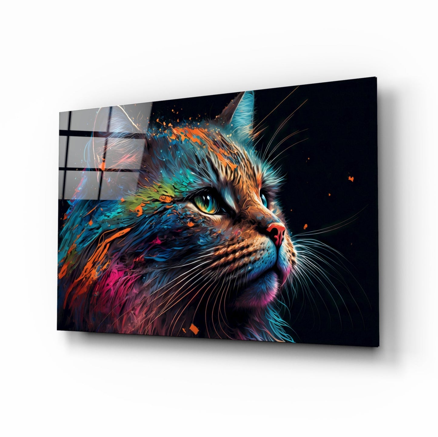 Colorful Cat Glass Wall Art - Vibrant Feline Decor