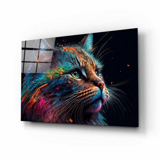 Colorful Cat Glass Wall Art - Vibrant Feline Decor
