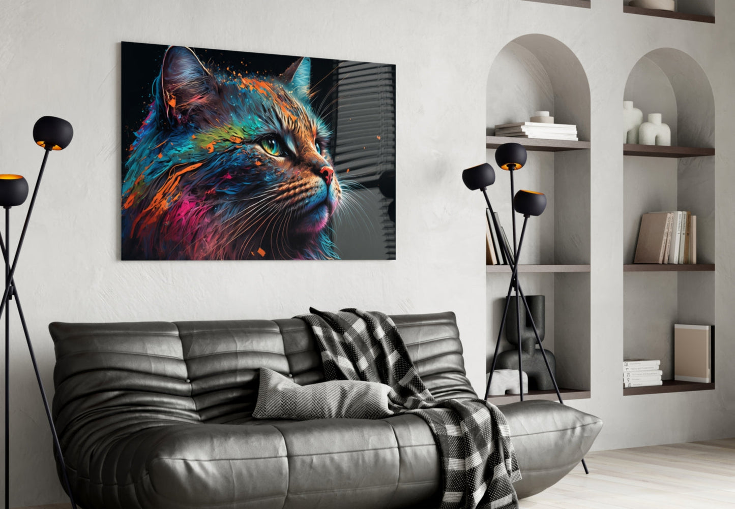 Colorful Cat Glass Wall Art - Vibrant Feline Decor