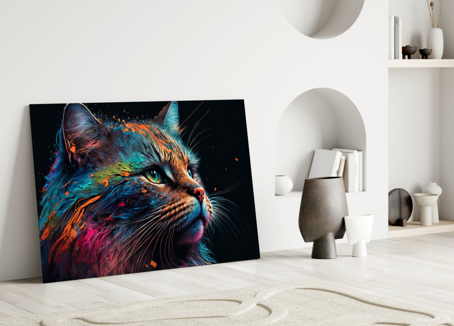 Colorful Cat Glass Wall Art - Vibrant Feline Decor