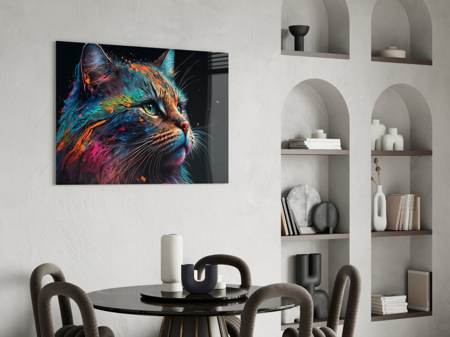 Colorful Cat Glass Wall Art - Vibrant Feline Decor