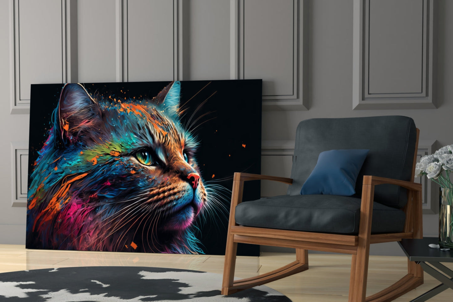 Colorful Cat Glass Wall Art - Vibrant Feline Decor