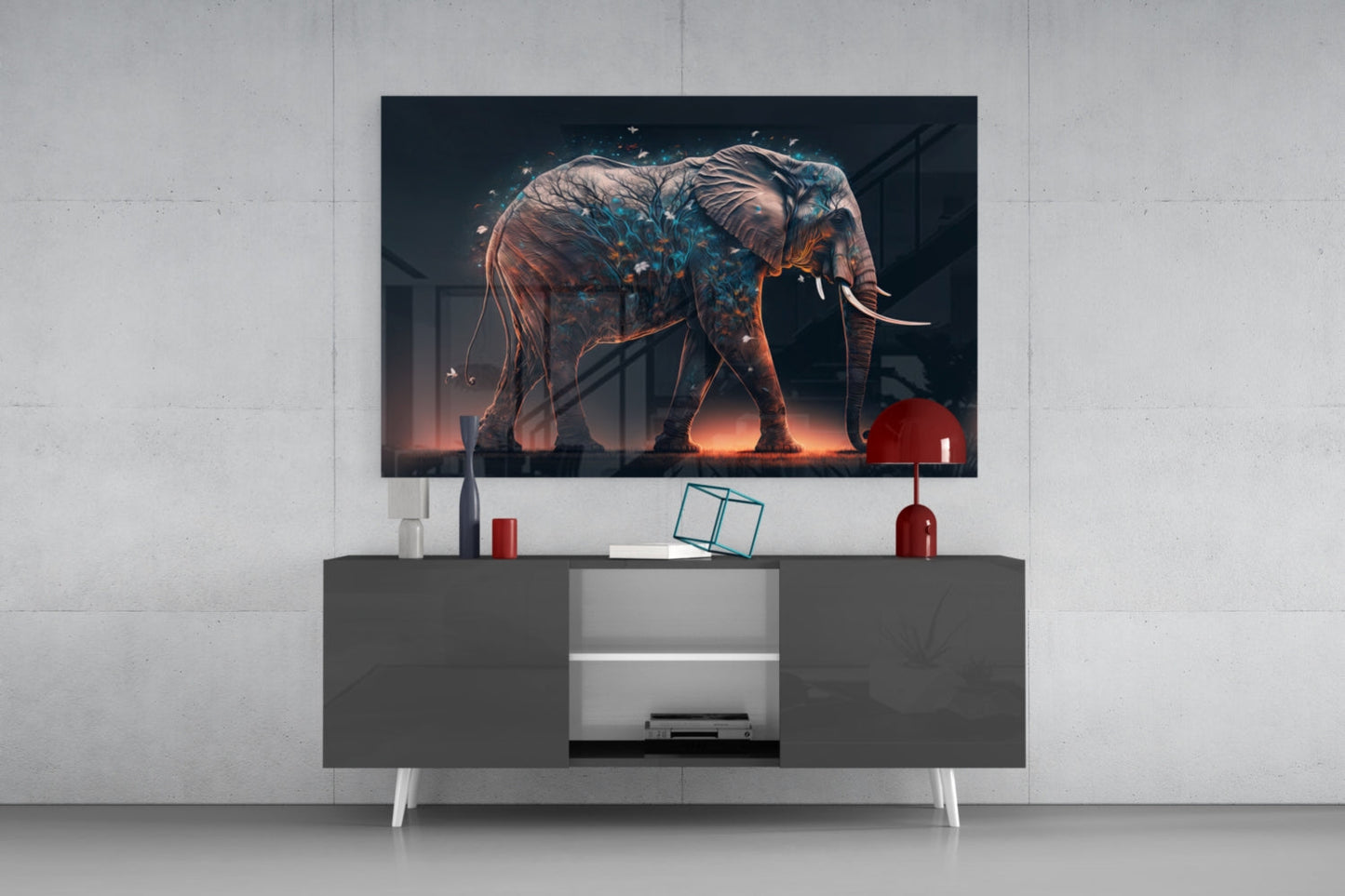 Walking Elephant Glass Wall Art