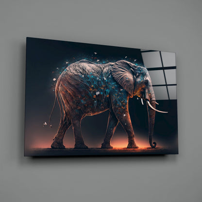 Walking Elephant Glass Wall Art