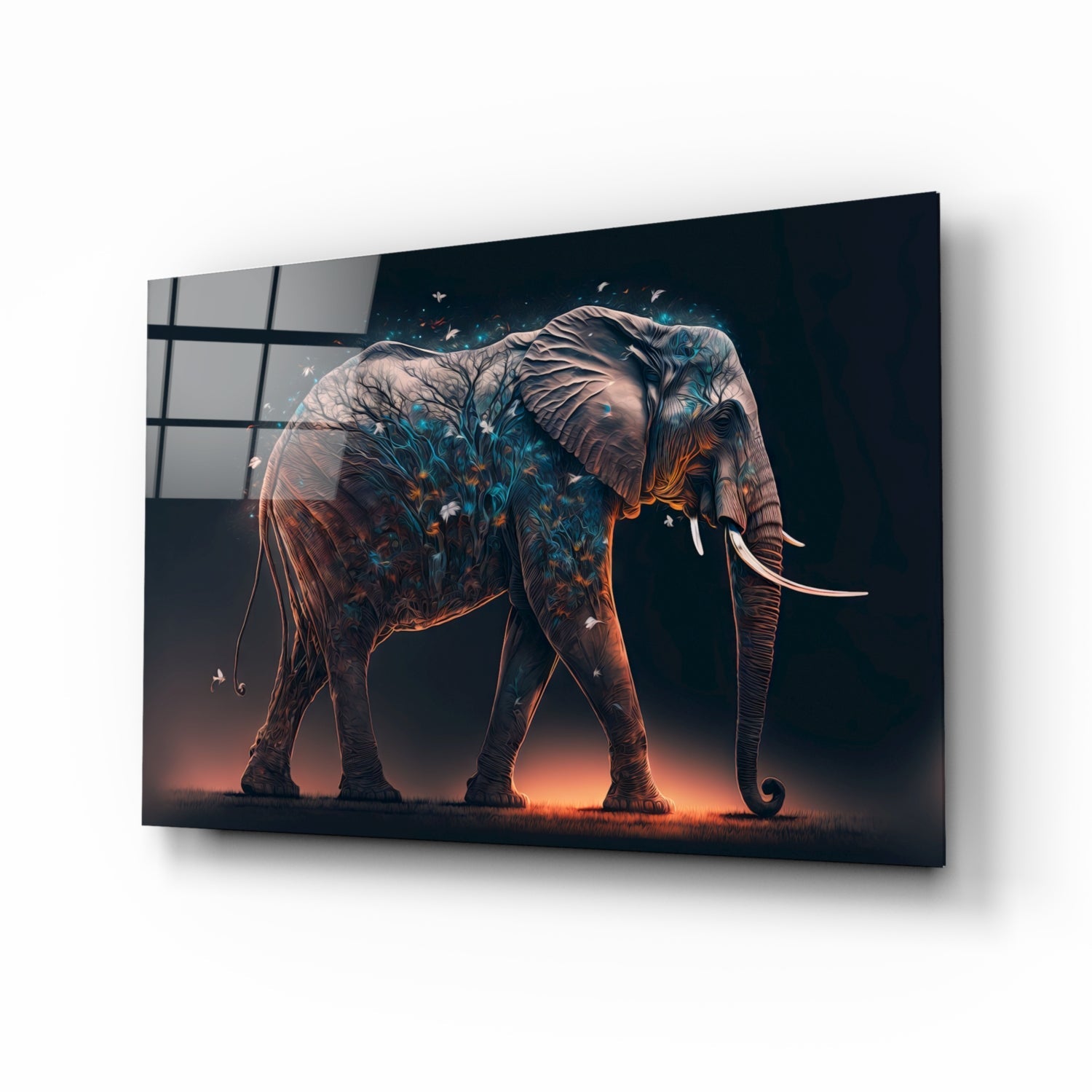Walking elephant glass wall art