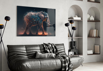 Walking Elephant Glass Wall Art