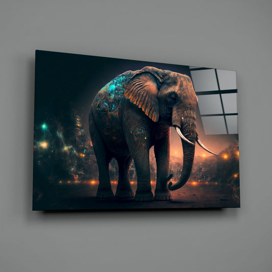 Cyber Elephant Glow Glass Wall Art