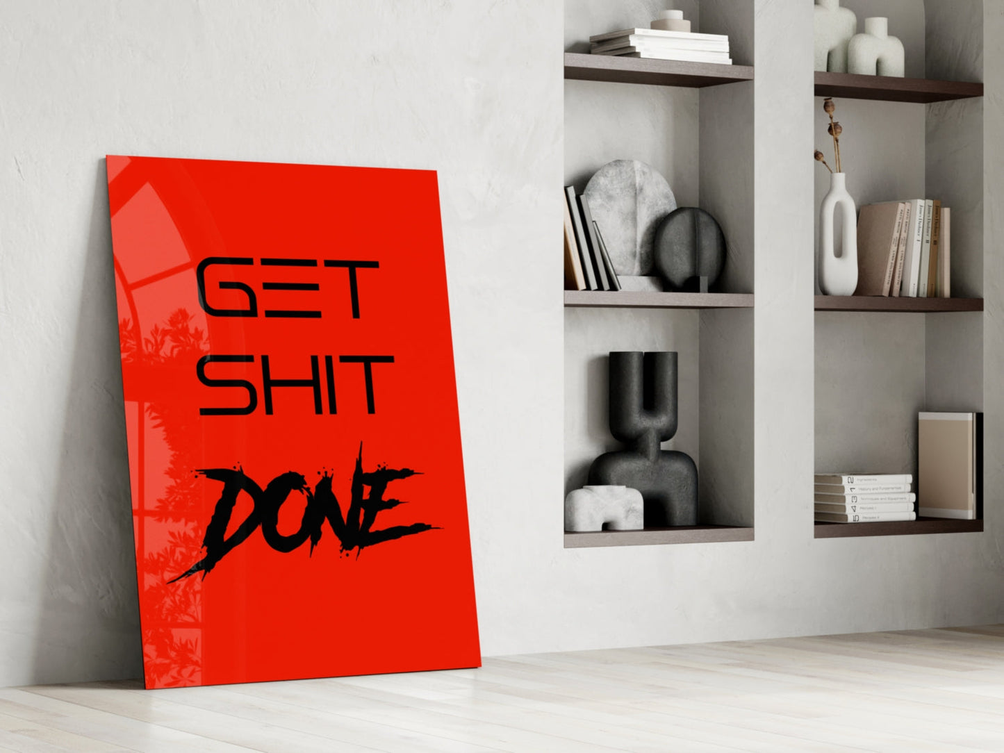 Get Shit Done Splatter Red Glass Wall Art