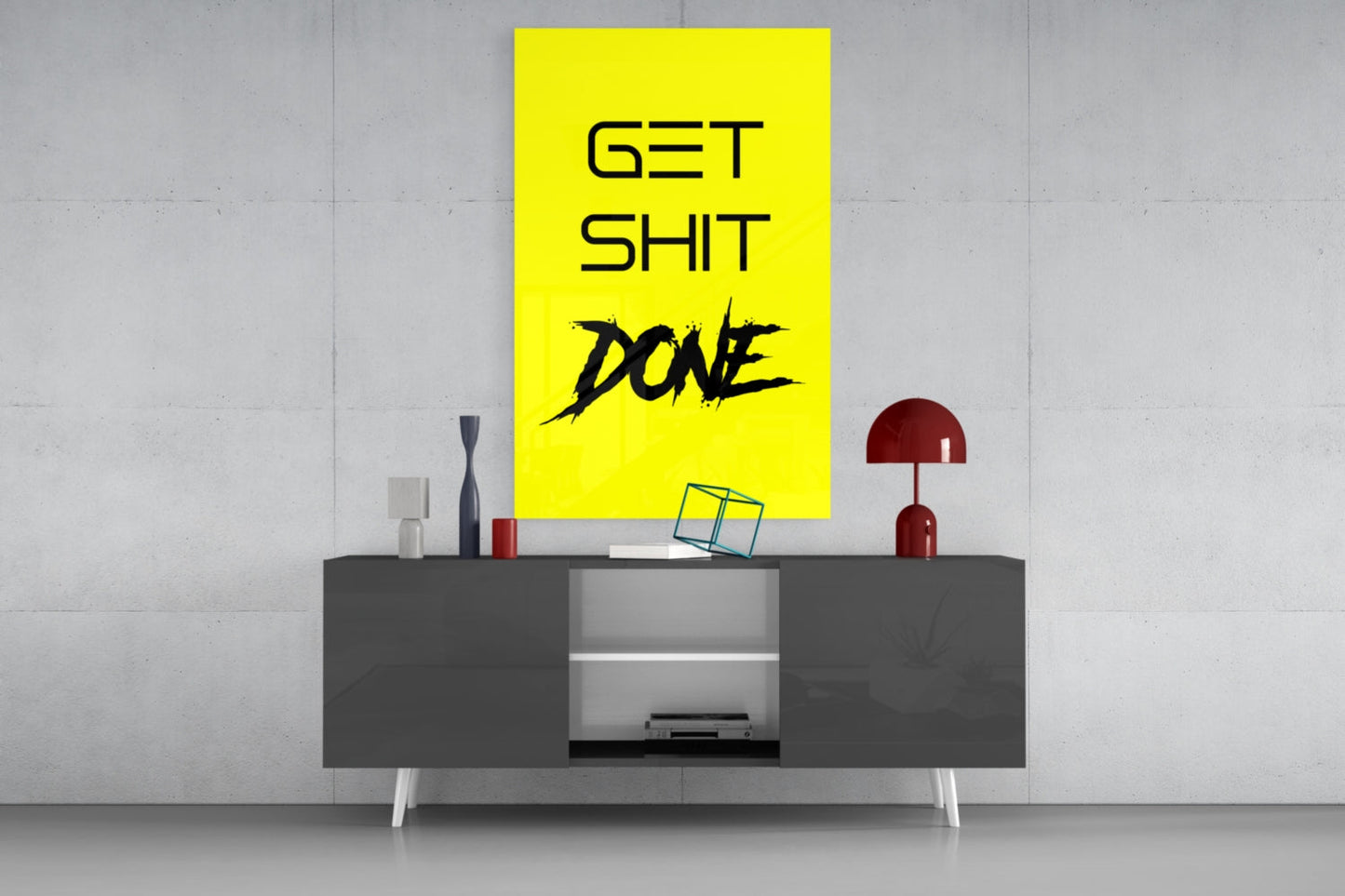 Get Shit Done Splatter Yellow Glass Wall Art