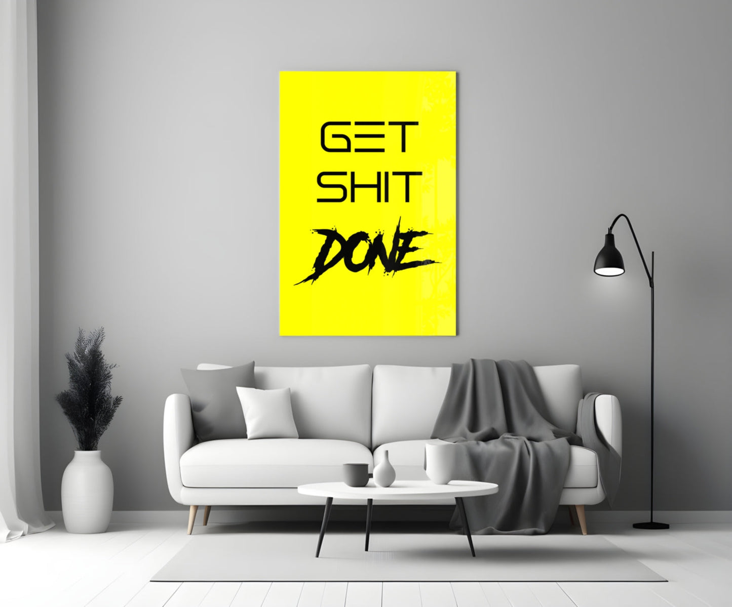 Get Shit Done Splatter Yellow Glass Wall Art