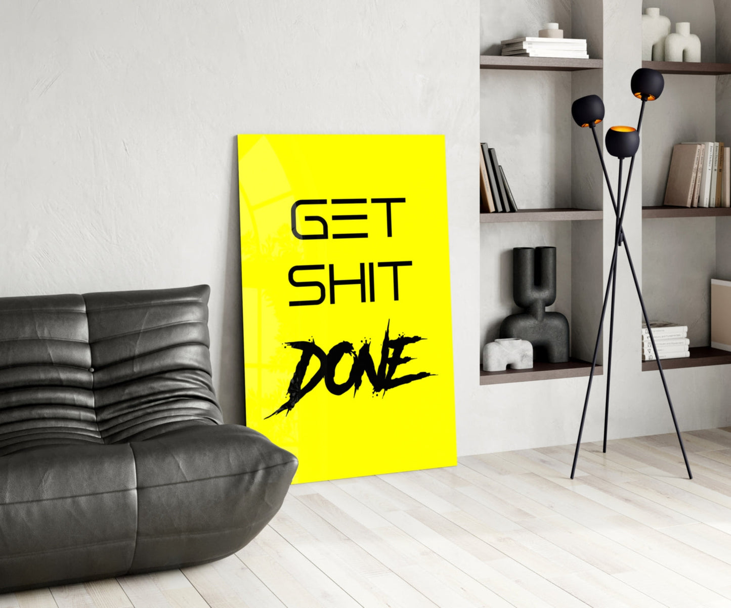 Get Shit Done Splatter Yellow Glass Wall Art
