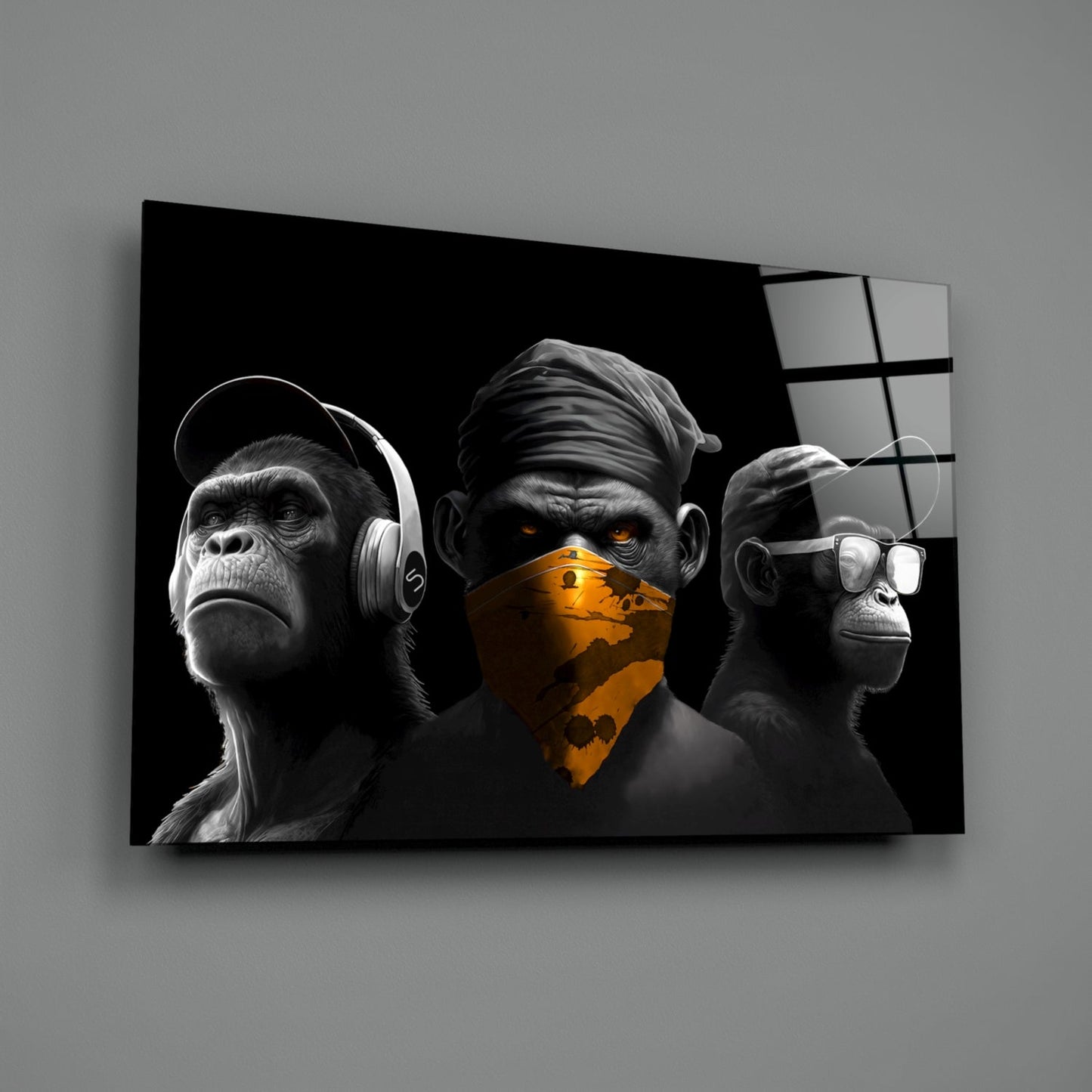 3 Wise Monkeys Chrome Edition Glass Wall Art