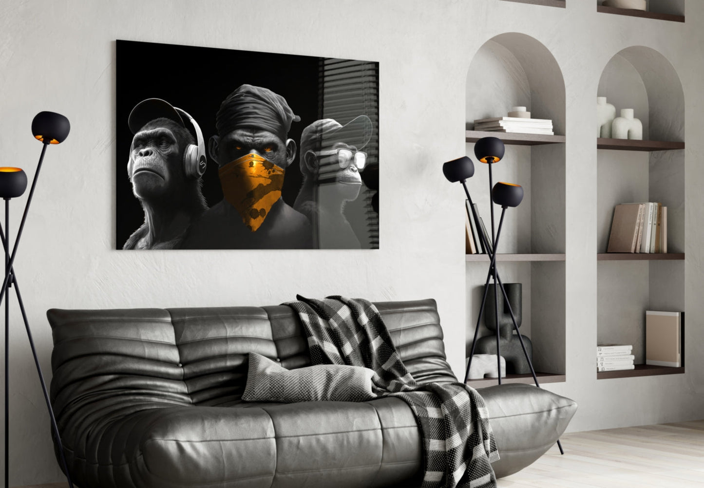 3 Wise Monkeys Chrome Edition Glass Wall Art