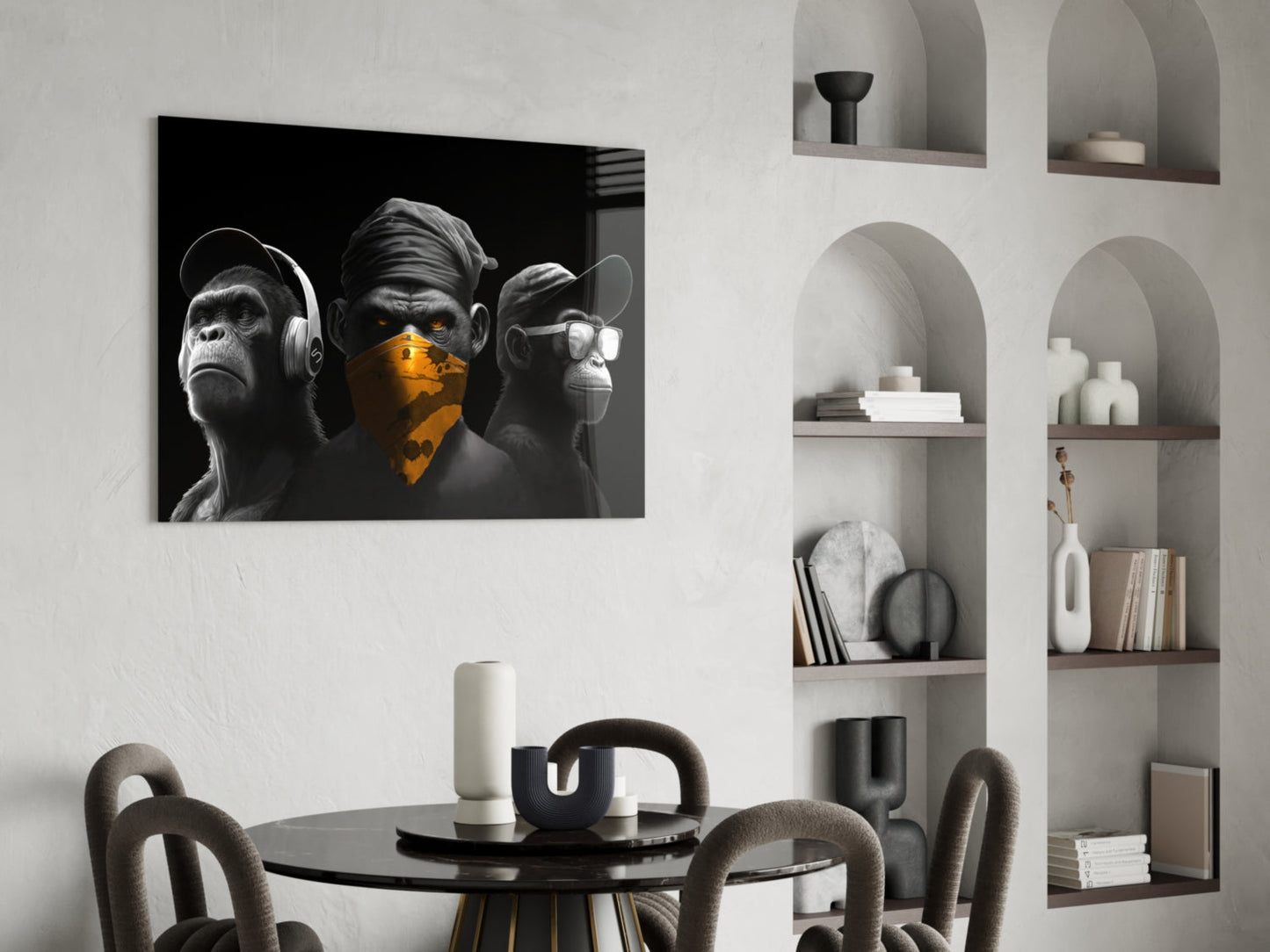 3 Wise Monkeys Chrome Edition Glass Wall Art