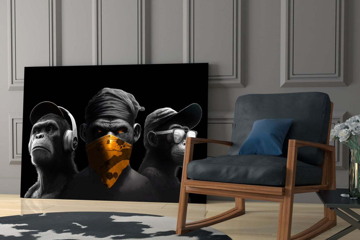 3 Wise Monkeys Chrome Edition Glass Wall Art