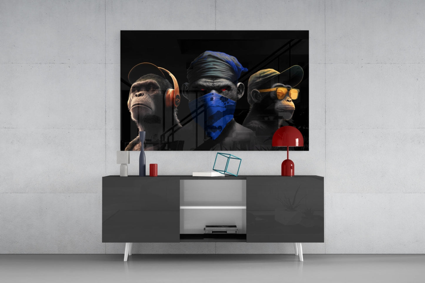 3 Wise Monkeys Glass Wall Art