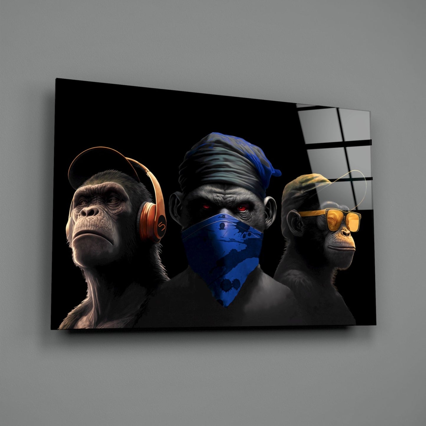 3 Wise Monkeys Glass Wall Art