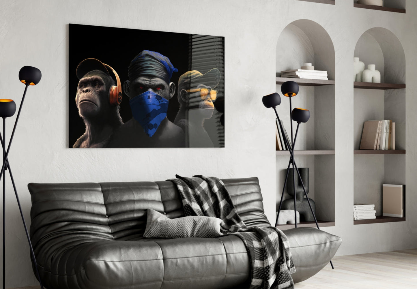 3 Wise Monkeys Glass Wall Art