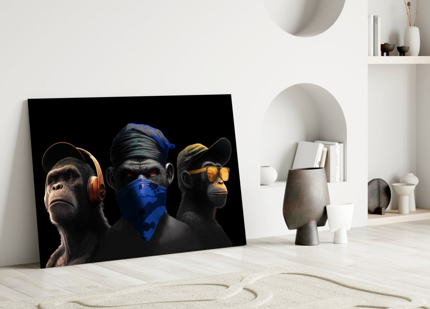 3 Wise Monkeys Glass Wall Art