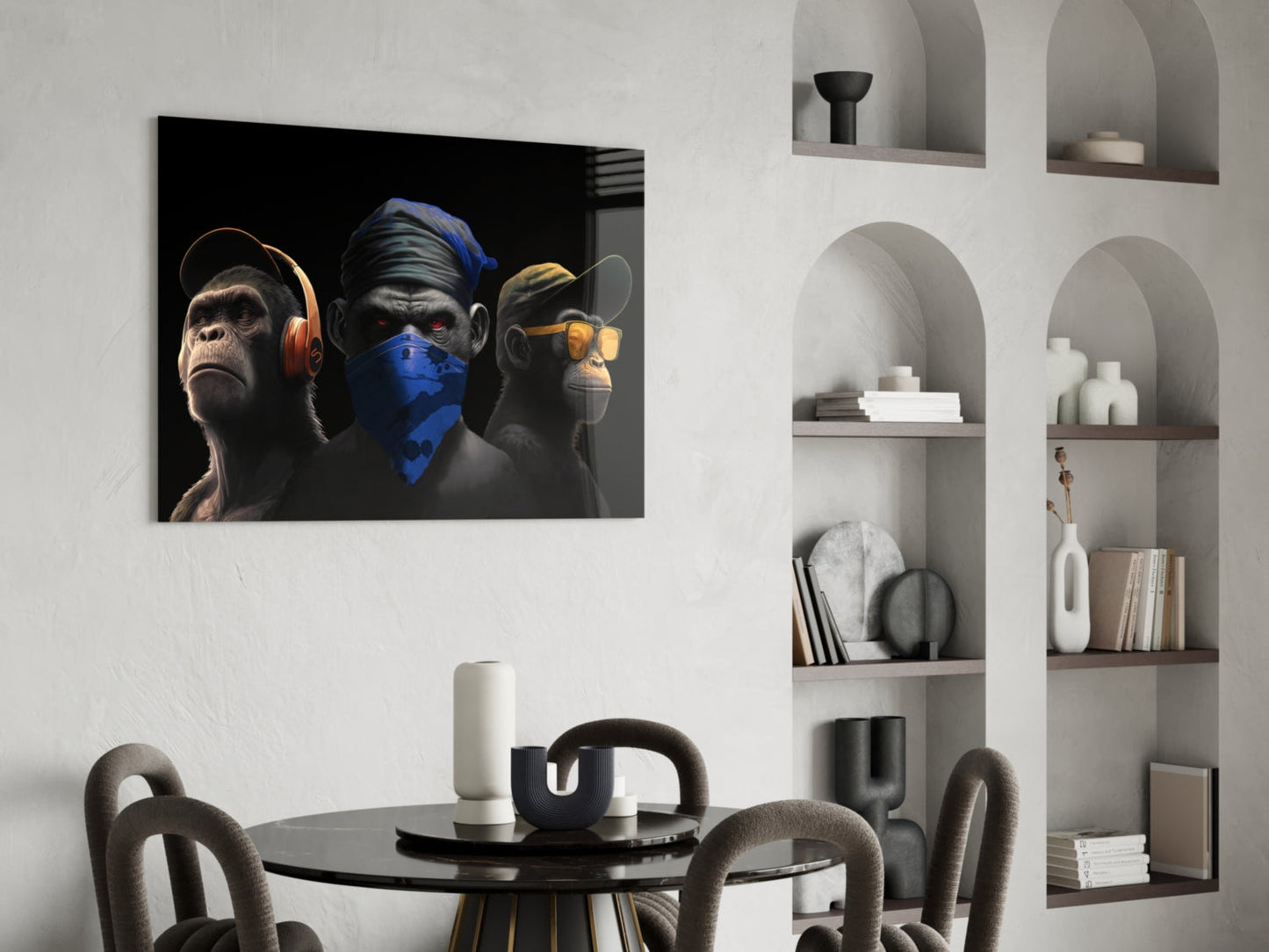 3 Wise Monkeys Glass Wall Art
