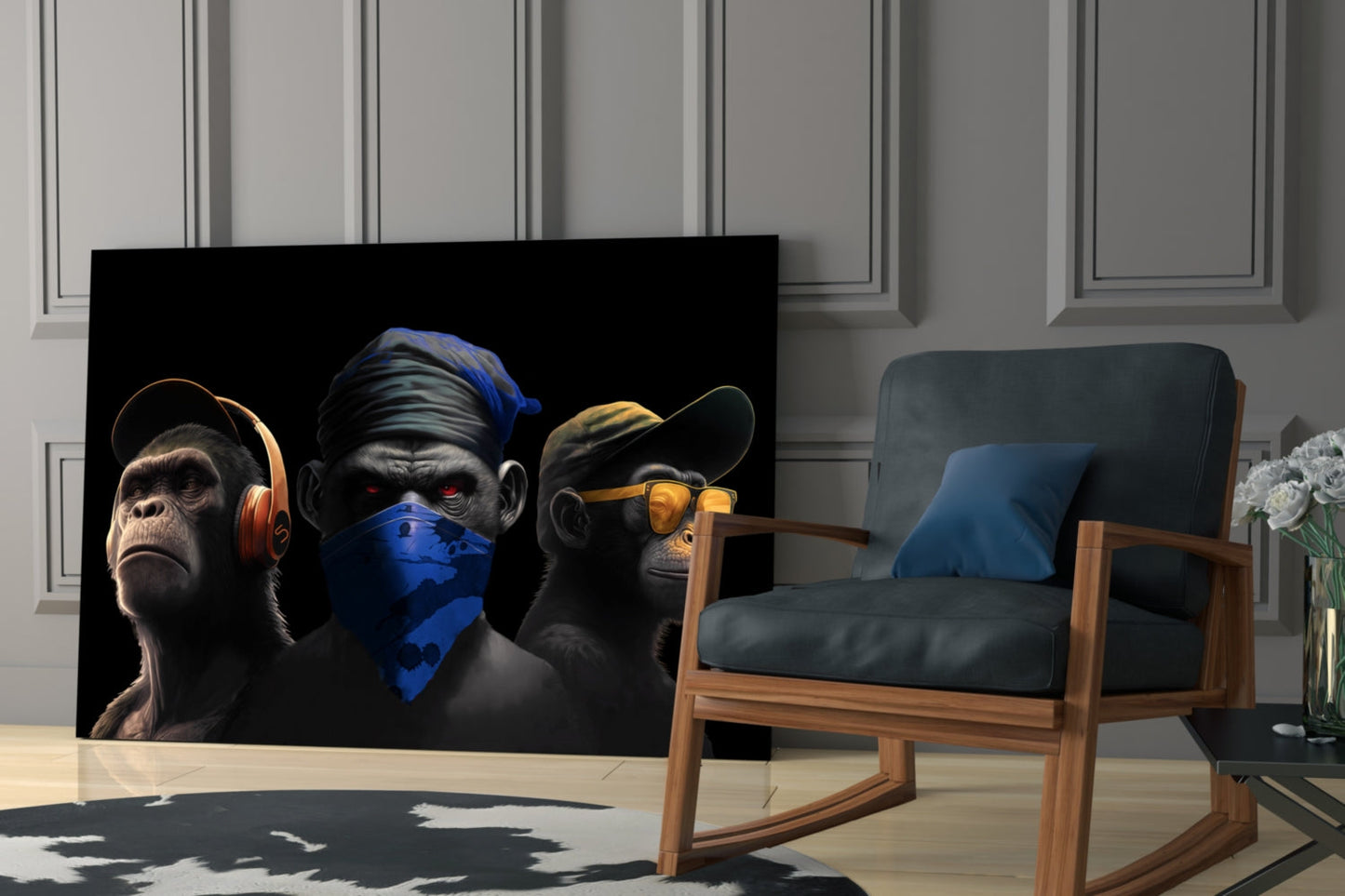 3 Wise Monkeys Glass Wall Art