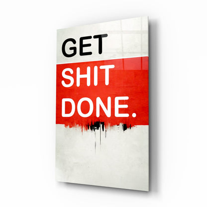 Red block motivation typography glass wall art