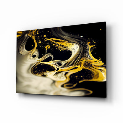 Golden Splash glass wall art abstract fluid gold design print