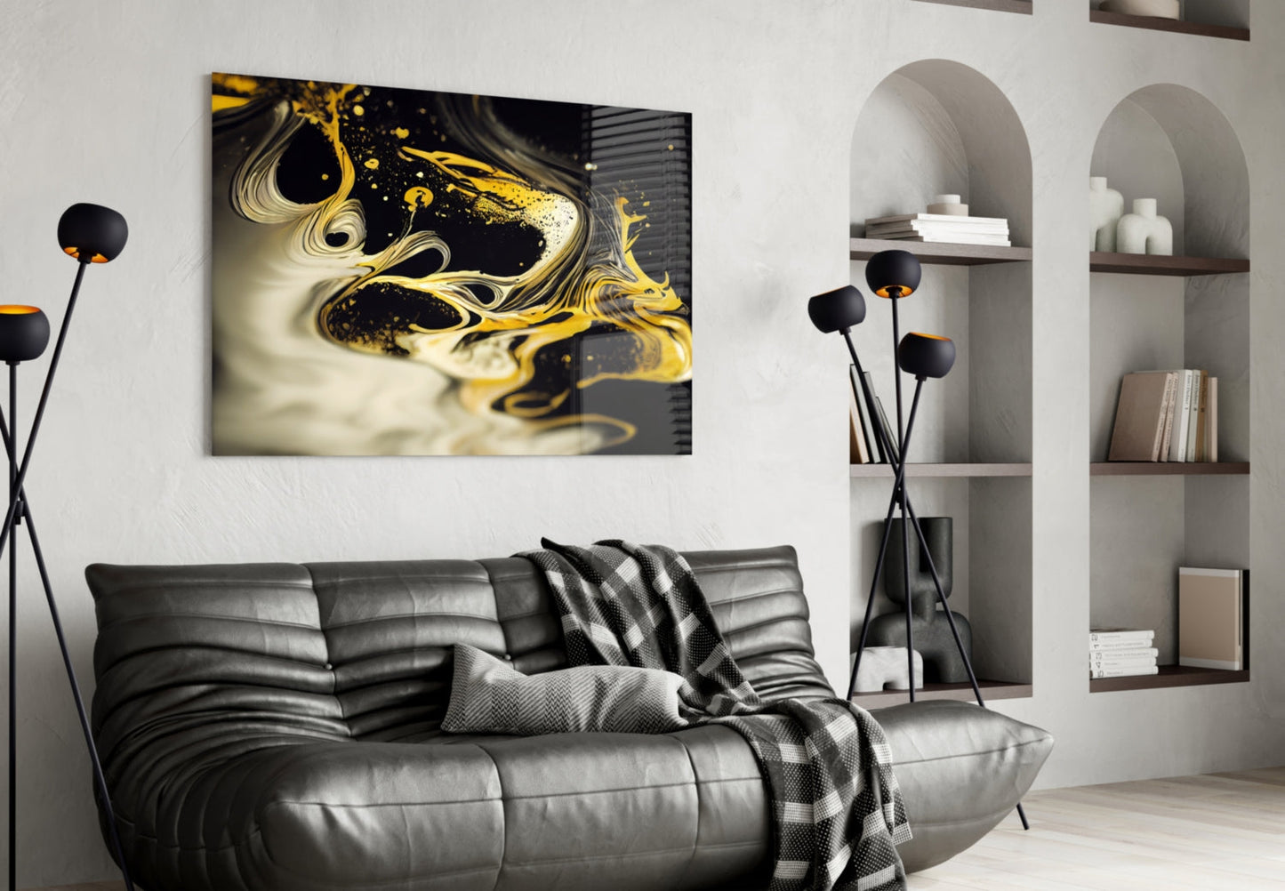 Golden Splash Glass Wall Art