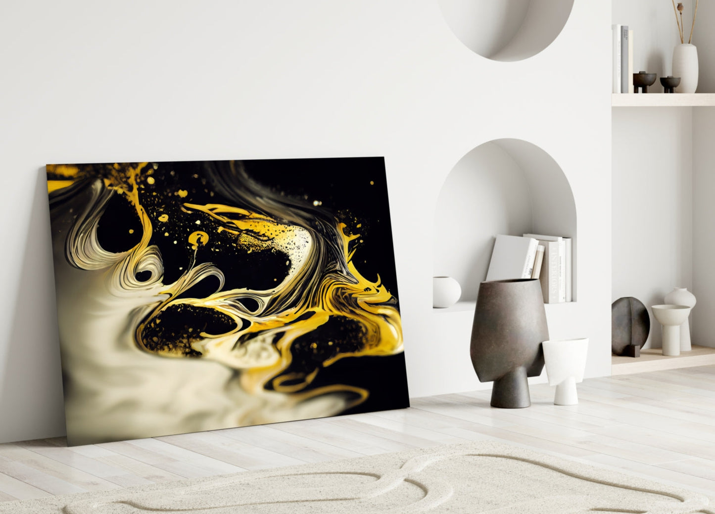 Golden Splash Glass Wall Art