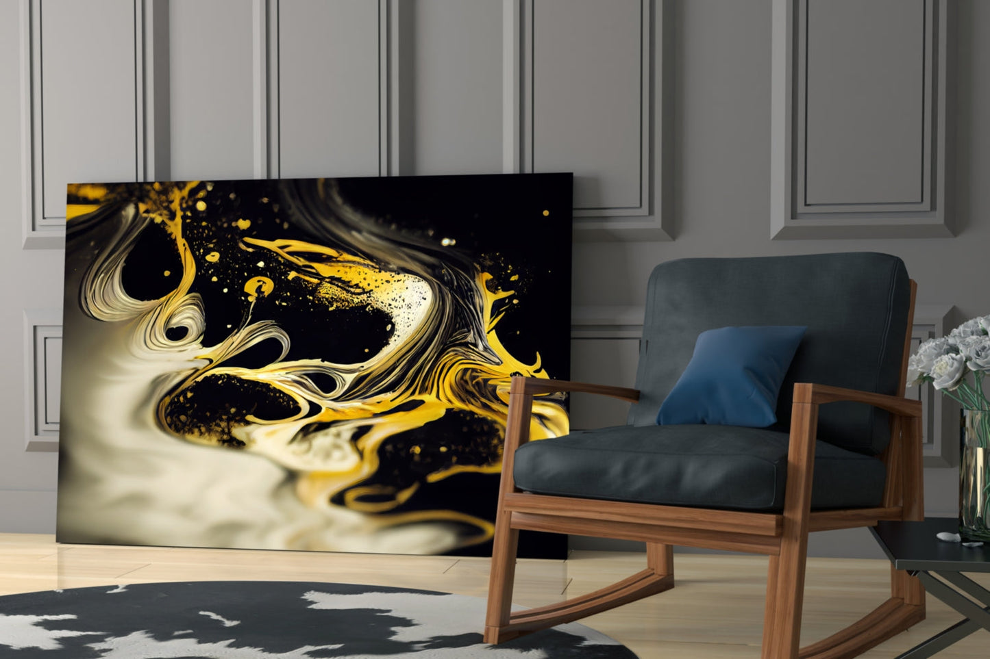 Golden Splash Glass Wall Art