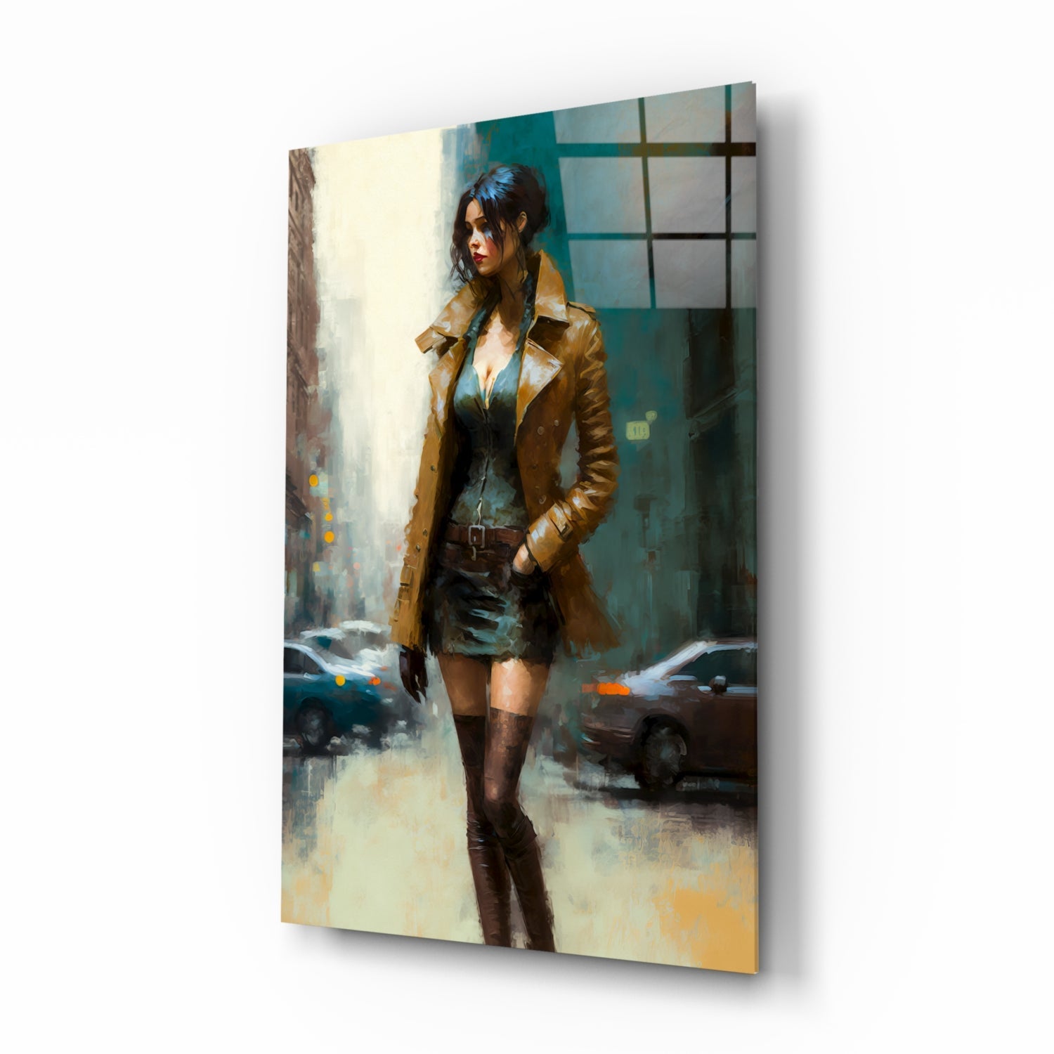Noir fashion pose glass wall art
