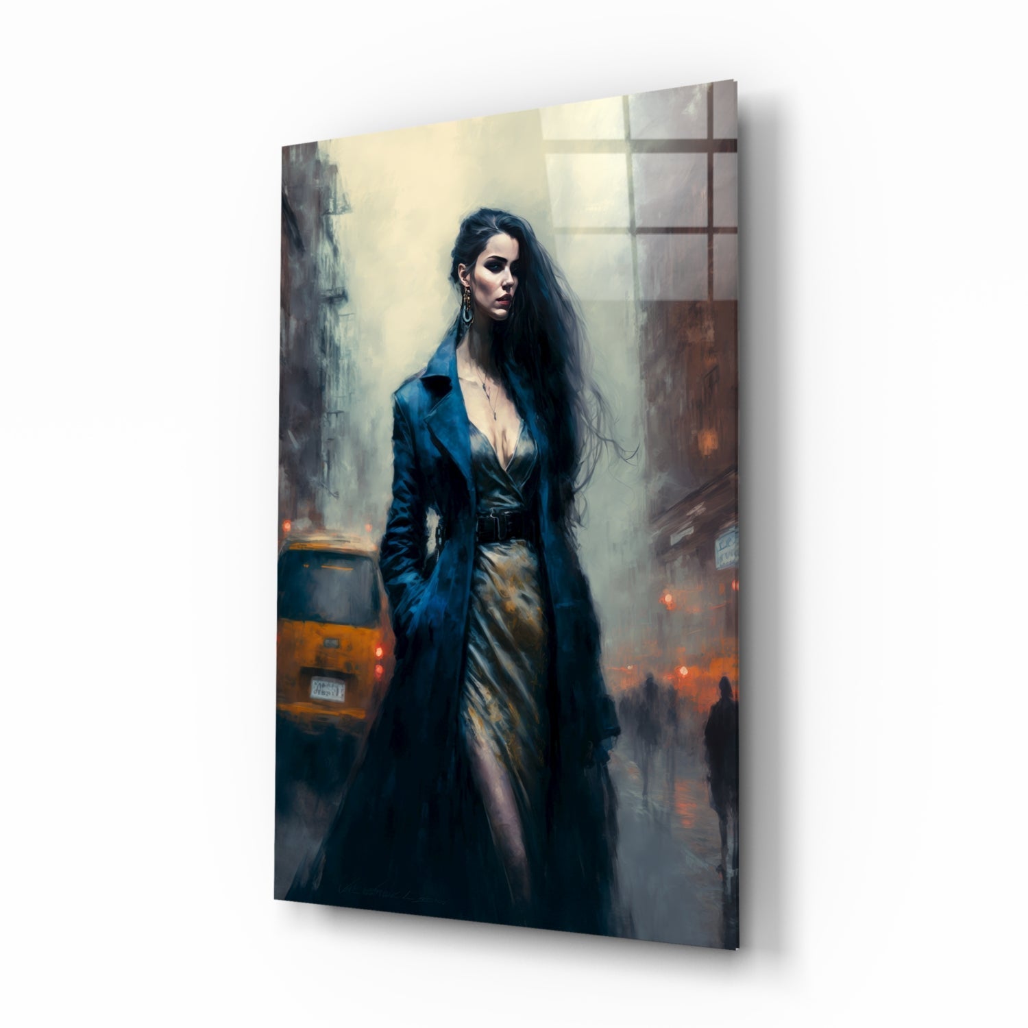 Midnight noir city portrait glass wall art