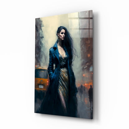 Midnight noir city portrait glass wall art