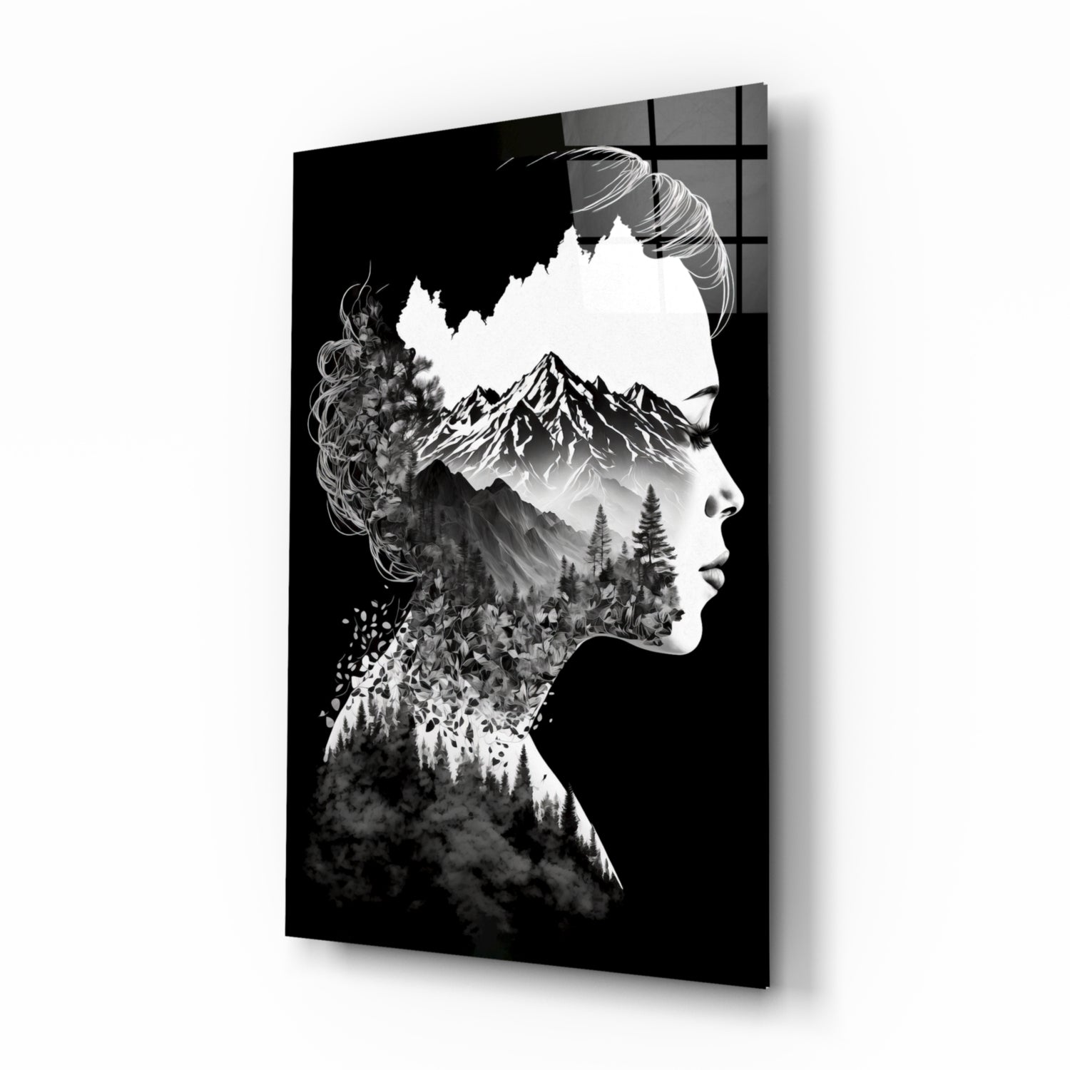 Double exposure forest silhouette glass wall art