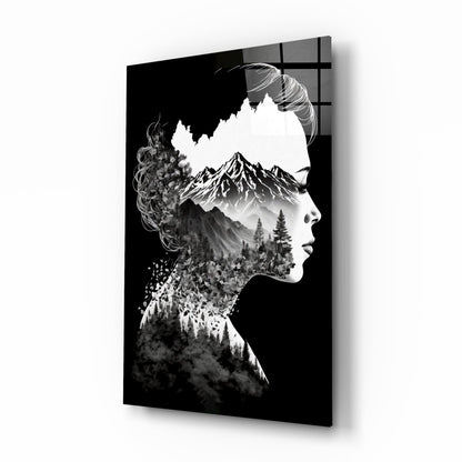 Double exposure forest silhouette glass wall art