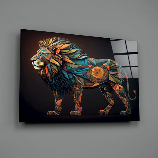 Geometric Tribal Lion Glass Wall Art