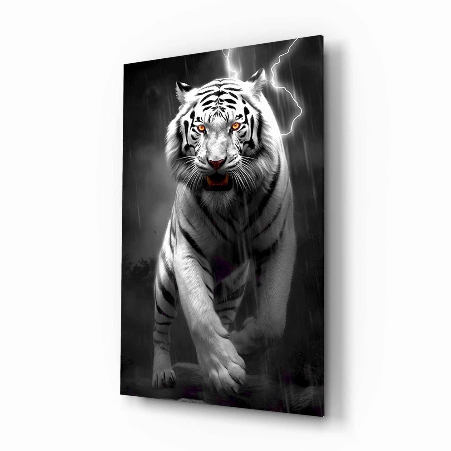 Tiger's Wrath storm tiger glass wall art