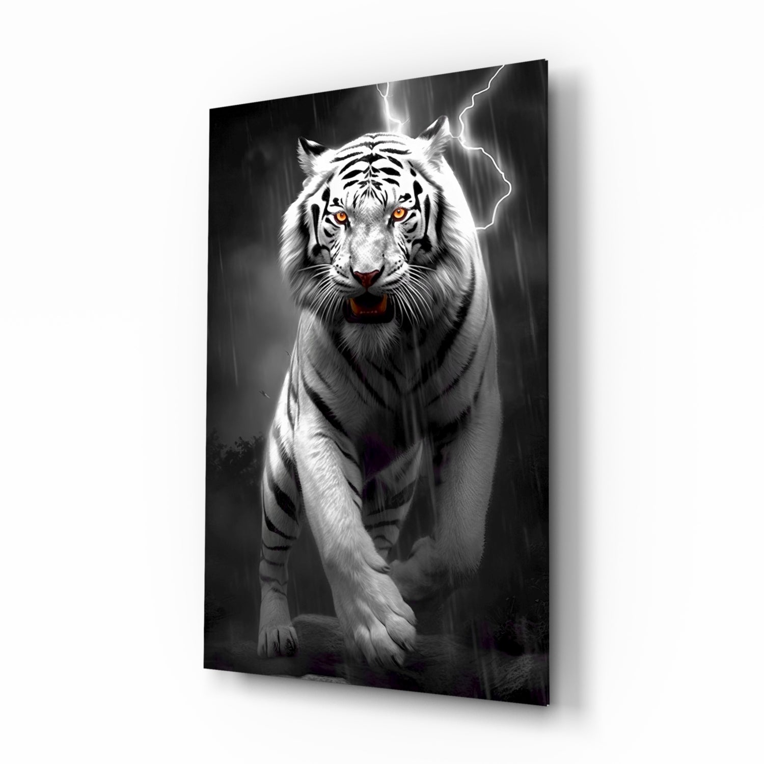 Tiger's Wrath storm tiger glass wall art