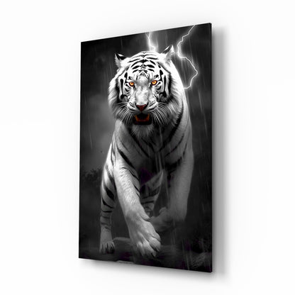 Tiger's Wrath storm tiger glass wall art